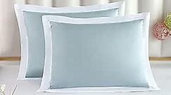 The Cotton & Silk 100% Long-Staple Cotton Pillow Sham/Pillowcase, Set of 2, with Envelope Closure on The Back, Misty Blue + White, Standard/Full Size