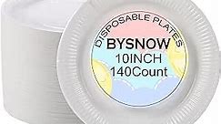 140Count 10 inch Paper Plates, Impermeable Disposable Plates, Cut-Proof & Soak-Proof, White Dinner Plates