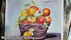 Still life drawing fruit basket with watercolor