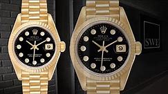 Rolex President Datejust Yellow Gold Black Diamond Dial Ladies Watch 69178 | SwissWatchExpo