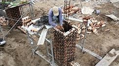 How To Build Exact Brick Columns With Bricks And Mortar - Build New Style Gate Columns Easily