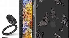 Toycamp for iPhone 6/6S/7/8/SE(2020/2022) Case for Women, Purple Butterfly Cute Animal Girly Print Design for Girls Teens Case with Ring Kickstand Cover for iPhone 6/6S/7/8/SE, 4.7 inch, Black