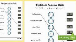 Digital and Analog Clocks Worksheet