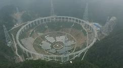 Drone footage of the World's largest radio telescope in China