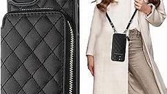 Bocasal Crossbody Wallet Case for iPhone 14 Plus, RFID Blocking PU Leather Zipper Handbag Purse Flip Cover, Kickstand Folio Case with Card Slots Holder Wrist Strap Lanyard 5G 6.7 Inch (Black)