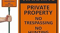 SmartSign "Warning - Private Property, No Trespassing, No Hunting" LawnBoss® Sign | 10" x 12" Aluminum Sign With 3' Stake