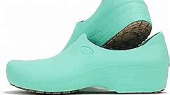 Sticky Nursing Shoes Women - Chefs - Kitchen - Nurses - Clogs for Work - Waterproof Non Slip (Light Green, 8)
