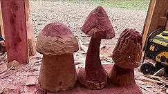 chainsaw carving 3 different mushrooms in 2 minutes-Mushroom Madness!!!