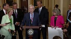 US Senate Republican leader Mitch McConnell freezes during press conference