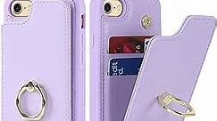 for iPhone 7/8 / SE 2020 / SE 2022 Case with Card Holder,Credit Card Holder,Ring Stand Kickstand,Shockproof Cute Phone Wallet Case for Women (4.7 inch,Purple)