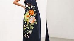 ASOS EDITION embroidered floral clean bandeau maxi dress in charcoal | ASOS