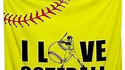 INRAINE Softball Blanket Softball Gifts for Girls, Softball Gifts for Team Softball Lovers, Girls Softball Gifts, Yellow I Love Softball Blankets and Throws Soft Flannel Blanket Room Decor 50"x40"