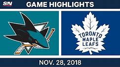 NHL Highlights | Sharks vs. Maple Leafs - Nov 28, 2018