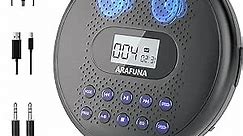 ARAFUNA Portable CD Player with Dual Stereo Speakers, Rechargeable CD Player for Car with Anti-Skip Protection, Walkman CD Player with Headphones and AUX Cable