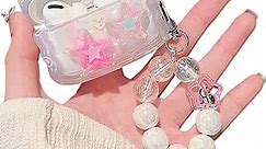 MINSCOSE Compatible with AirPod Pro Clear Case,Cute 3D Stars Pattern Design with Love Heart Keychain, Soft TPU Protective Shockproof Case for AirPods Pro for Girls Women Teens