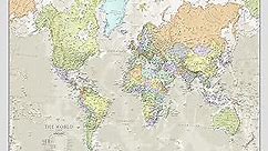 World Map Classic Style - Front Sheet Lamination - Cartographic Detail (A1 23 (h) x 33 (w) inches)