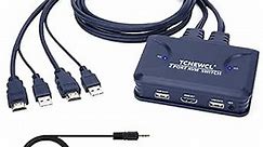 4K HDMI KVM Switch 2 Port, Support 4K@30Hz, for 2 Computers Share Mouse Keyboard to 1 HD Monitor, Included 2 HDMI Cables and Wire Desktop Controller