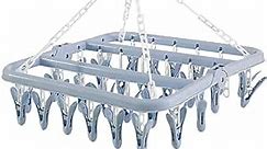 Foldable Clip and Drip Hanger with 32 Clips - Plastic Hanging Drying Rack for Clothes Underwear Socks (Nordic Blue (Drop Clip))