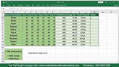 MS Excel - Student Mark Sheet Calculation Sum, Average, Rank, Grade, Pass Fail, Status