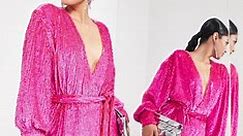 ASOS EDITION sequin wrap mini dress in hot pink | ASOS