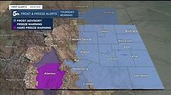What is the difference between a frost advisory, freeze warning, and hard freeze warning?