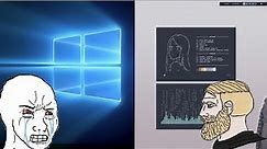 Windows user vs Linux user customizing their desktop