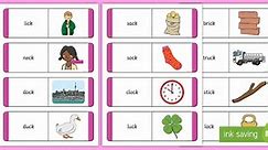 \'ck\' Sound Matching Word and Picture Cards