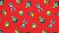 Looney Toons Tossed Faces Flannel Ruby, Fabric by the Yard