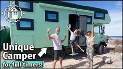 Tour their mint green camper! Family travels the world