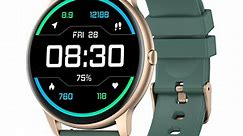 YAMAY SW022 Round Smart Watch for Android Samsung iPhone, Full Touchscreen Fitness Tracker with Heart Rate Monitor, Customizable Watch Face, IP68 Waterproof Smart Watch for Women Men, Green Gold