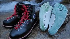 Special process of making handmade hiking boots for one person. 100 years of hiking boots workshop