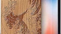 CaseYard Wood Phone case for iPhone Xs Max Laser Engraved Great Wave Design Cherry Wood Compatible iPhone case Protective Shockproof Slim fit Cell Phone Cover for Men & Women