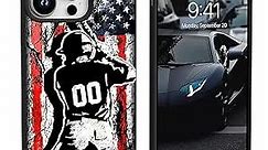 Personalized Baseball Sport-Custom America Flag Name Number Phone Case for iPhone 14 13 12 11 Pro Max XR 8 Plus Samsung Galaxy S23 Plus Ultra S22 S21 S20 FE A53 A03S Customized Gift for Men Boys