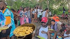 Over 100 people | 3 pots of coconut dumplings | 1 bus 8 car load of people | We packed the river