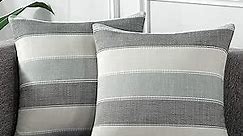 AmHoo Pack of 2 Farmhouse Stripe Check Throw Pillow Covers Set Case Cotton Linen Decorative Pillowcases Cushion Cover for Couch Bench Sofa 18x18Inch Dark Grey Beige