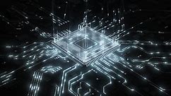 Central Computer Processors CPU concept. Motherboard digital chip. Technological and scientific hud background. Integrated communication processor. 3D animation