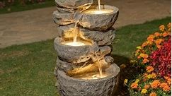 Glitzhome 32"H LED Polyresin Cascading Tiered Stone Bowls Fountain Outdoor - Bed Bath & Beyond - 30537637