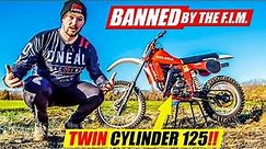 Riding the OUTLAWED Twin Cylinder 2 Stroke Dirt Bike!