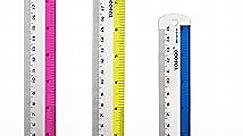 Set of 3 Aluminum Rulers of 6”, 8”, 12” in Inch and cm Scale W/Hanging Hole (Random Color)