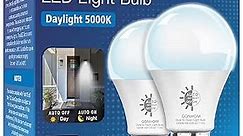 2 Pack Dusk to Dawn Light Bulbs Outdoor, 5000K-Daylight, 720LM, 9W(60W Equivalent) A19 E26 Automatic On/Off LED Light Bulbs, Dusk to Dawn LED Outdoor Lighting for Porch Garage Patio