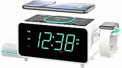 Emerson Smartset Dual Alarm Clock FM Radio with Wireless Charging, Bluetooth Speaker, Ultra Fast Charging for Airpods/iPhone, Foldable Stand, USB Charger, Adjustable LED Glow, ER100501