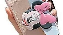 Threesee for iPhone 15 Pro Case,Puppy Minnie Mouse Cute Cartoon Card Holder Bag Oblique Straddle Rope Soft TPU Women Girls Kids Protective Phone Case for iPhone 15 Pro 6.1 inch