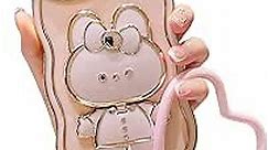 MintBear Cute Bunny Hidden Stand Compatible with iPhone 11 Case, Plating Shockproof Mirror Bracket Phone Case with Rabbit Ear Lens, 3D Rabbit Case with Heart Chain Bracelet for Women - Pink