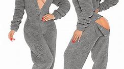 Onesie Pajamas Clearance Women's Winter Ear Buttoned Flap Functional Costume Zipper Front Hooded Lounge Jumpsuit Comfortable Pajamas