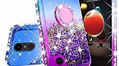 Galaxy Wireless Compatible for LG Rebel 4 LTE/Aristo 3/Zone 4/Phoenix 4/Risio 3/Aristo 2 Plus Case,Ring Liquid Glitter Phone Case Cover Kickstand Bling for Girls Women (Purple/Blue)