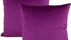 Magenta Dark Purple Throw Pillow Covers Decorative Velvet Soft Solid Square Cushion Cases Home Decor for Couch Sofa Bedroom Office Set of 2, 18x18 Inch 45x45cm