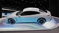 Frankfurt, Germany - 9.10.2019: New Porsche Taycan world premiere at IAA 2019 in Frankfurt Autoshow