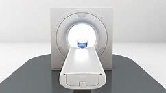 X-ray CT scanner, medical diagnosis technology.MRI,white.front view.