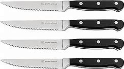 DURA LIVING Premium 4-Piece Steak Knife Set – Sharp Serrated Blades, Forged High Carbon Stainless Steel, Full Tang, Ergonomic Handle, Elegant Black Finish – Ideal for Dining & Entertaining