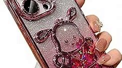 MintBear 3D Bling Sparkle Plating Dog Phone Case Compatible with iPhone 14, Cute Liquid Floating Gradient Glitter Quicksand iPhone Case Cover with Camera Protection for Women - Pink